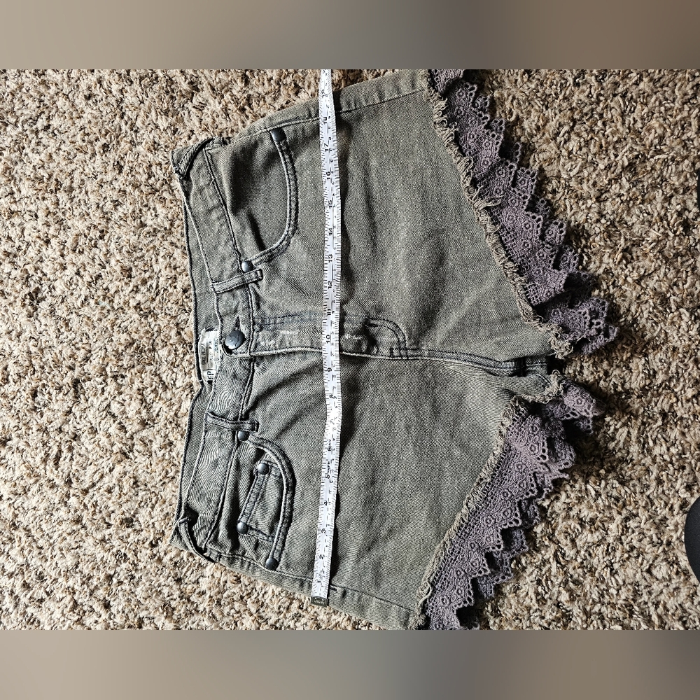 Free People Gray Jean Shorts with Lace Trim - Picture 7 of 11